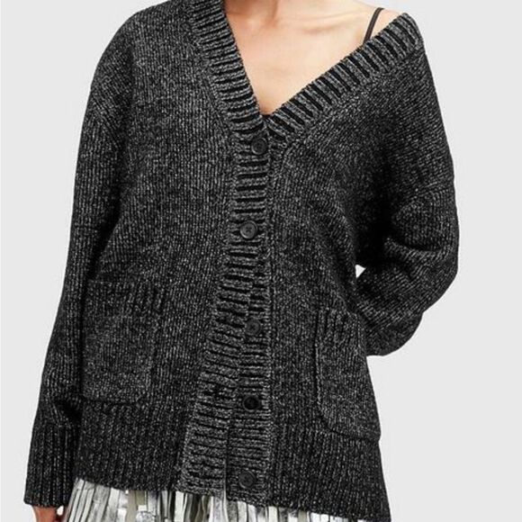 All Saints Sabrina Wool Blend‎ Black Metallic Cardigan - Picture 1 of 5